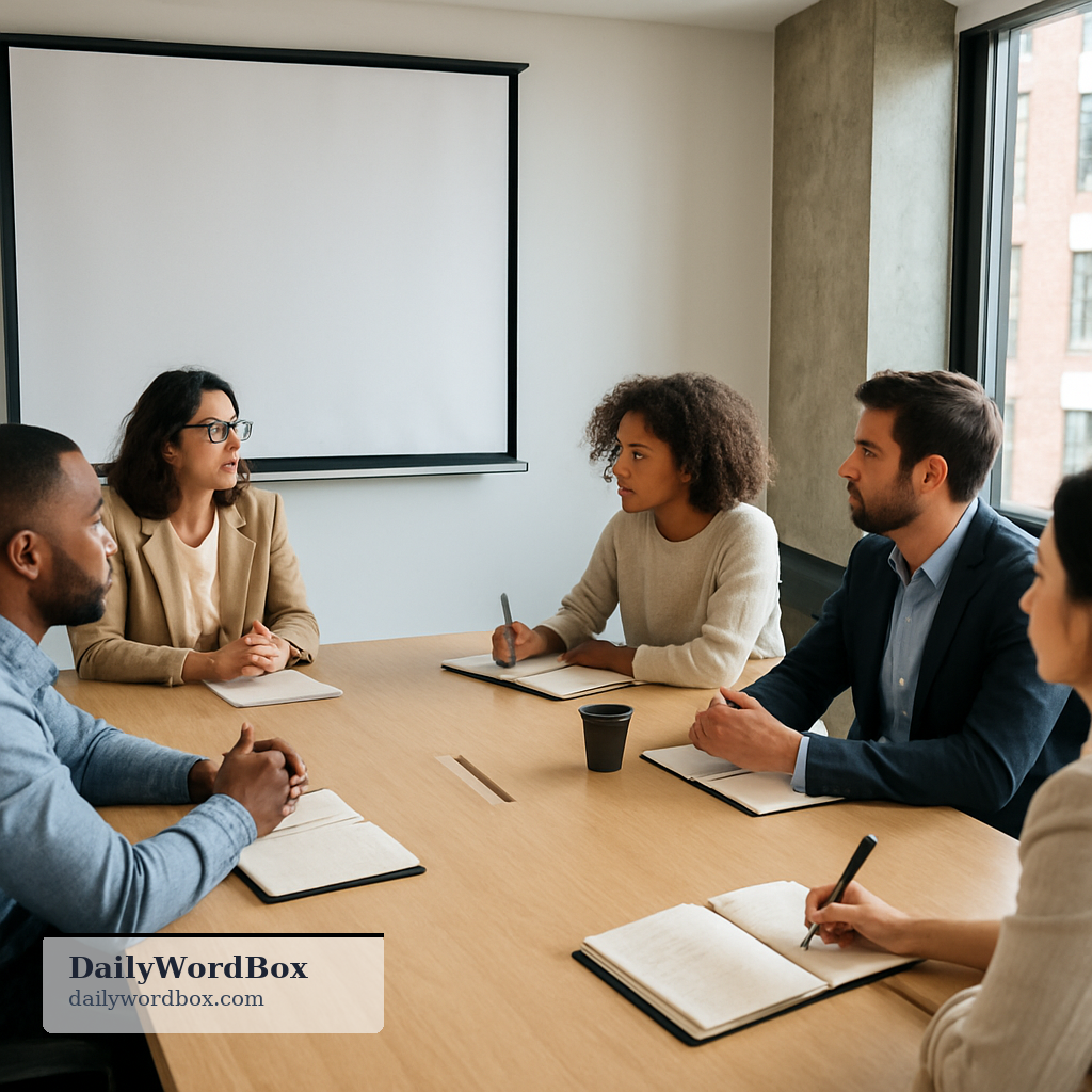 team meeting: A scheduled gathering of members of a team to discuss progress, issues, or plans.
