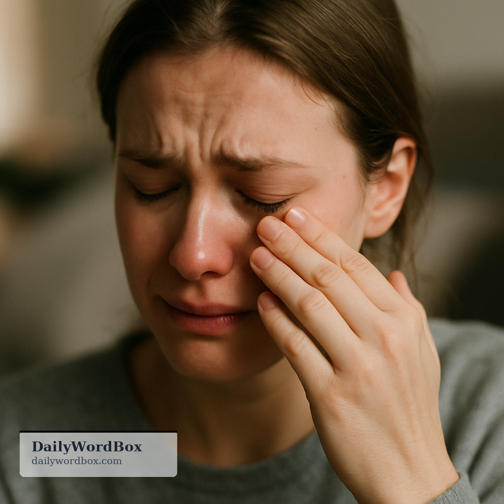 tears: Drops of clear salty liquid that come from your eyes, often when you are crying or upset.
