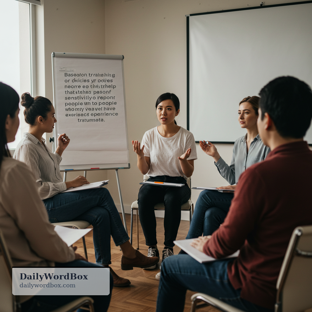 trauma-informed: Based on training or policies that help staff respond sensitively to people who may have experienced trauma.