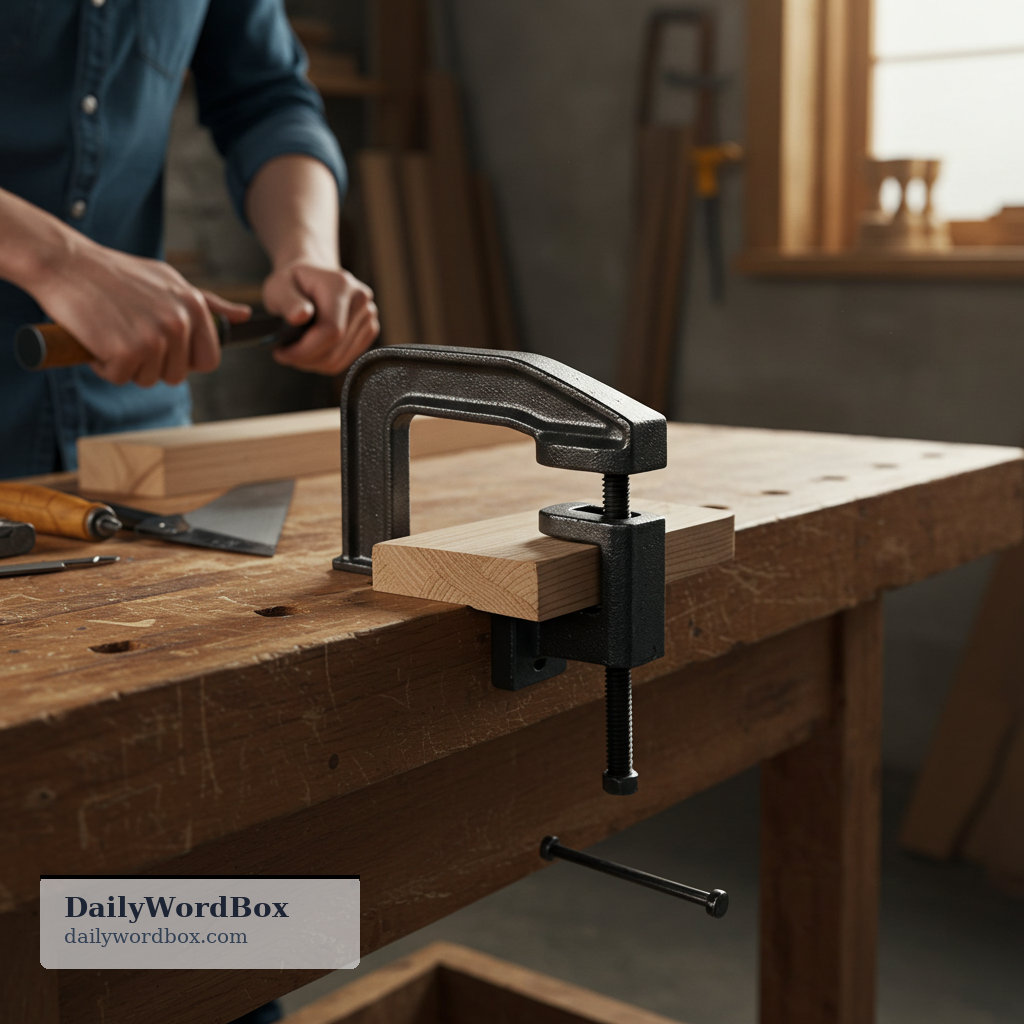 vice: a tool with two jaws that tightens to hold an object firmly in place, especially on a workbench