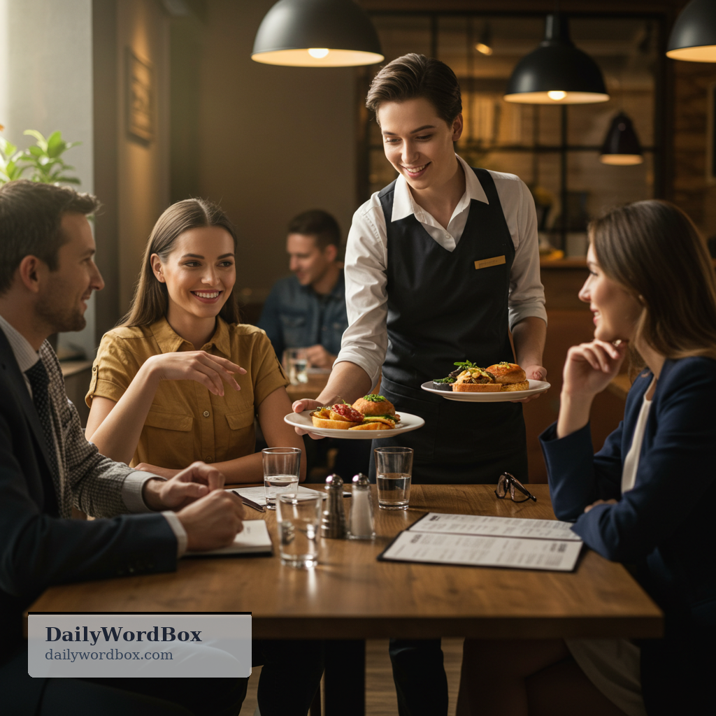 wait on: To serve someone (for example, bringing food or helping a customer).