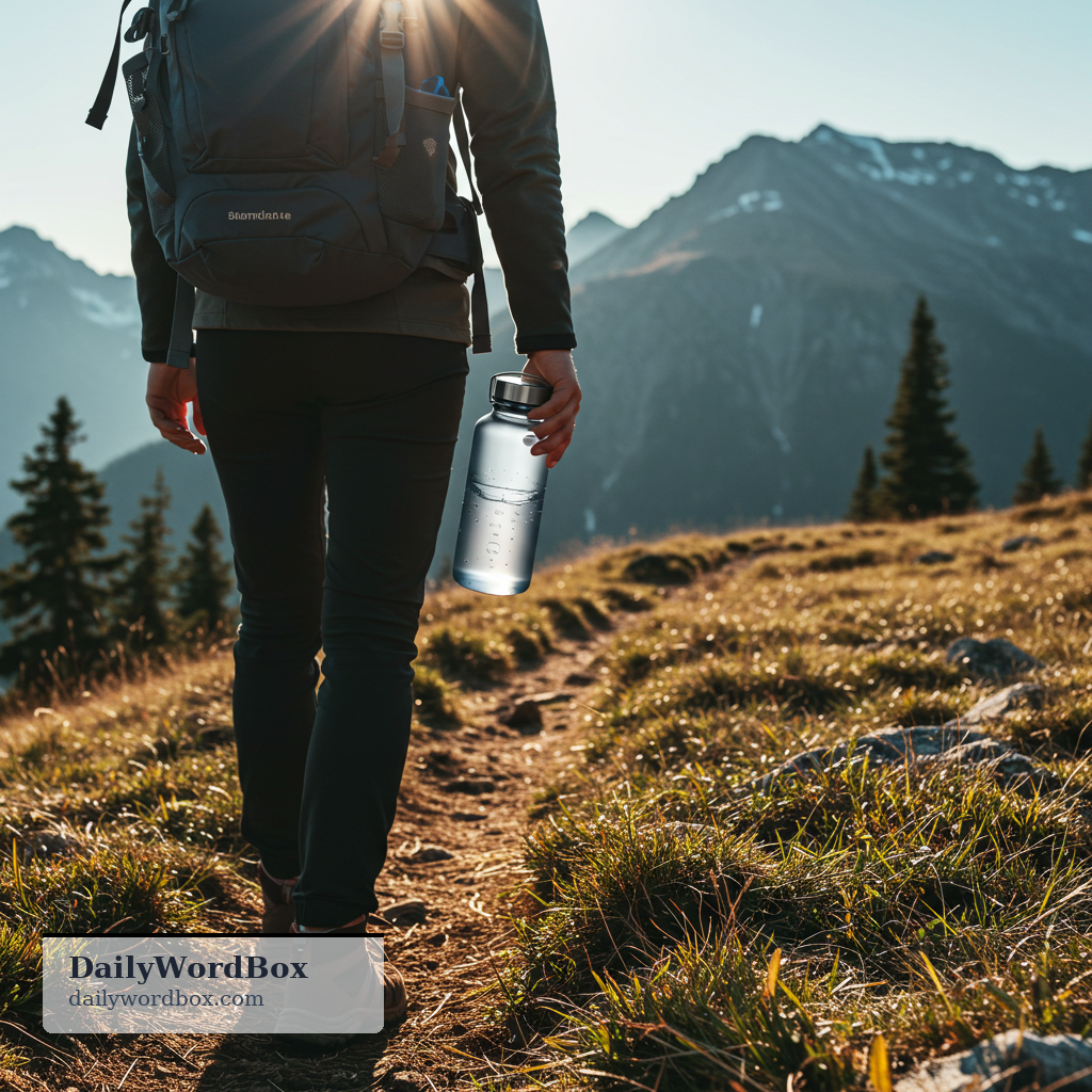 water bottle: a bottle used to carry and drink water, especially when traveling, exercising, or at work/school