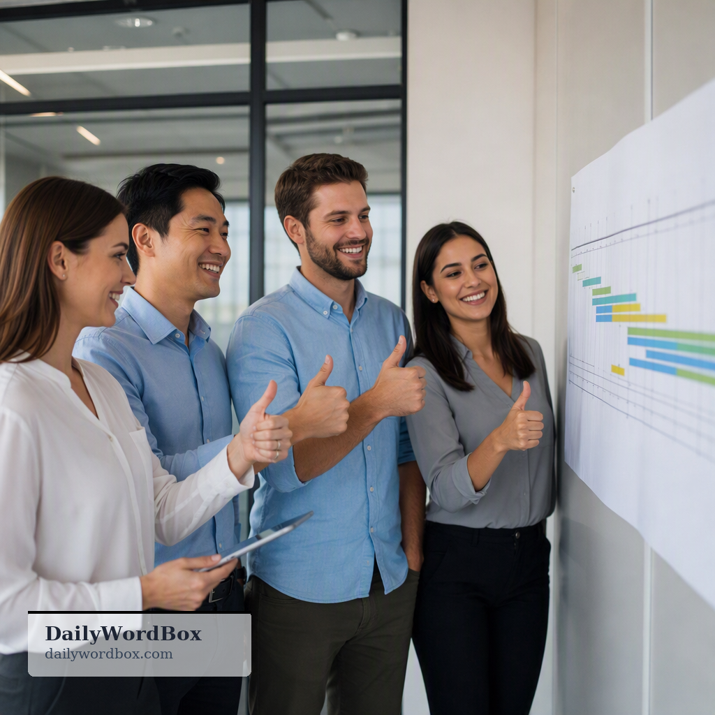 We're on track.: Making good progress and likely to achieve a goal or finish on time; progressing as planned or expected.