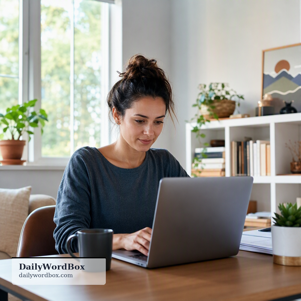 working from home: Performing one's job duties from one's residence rather than a traditional office; telecommuting.