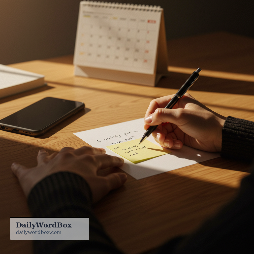 write a note: to quickly put a short message or reminder into writing